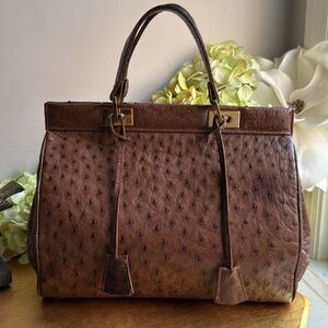 RARE EXOTIC! Scuola del Cuoio School of Leather Italian Ostrich Handbag